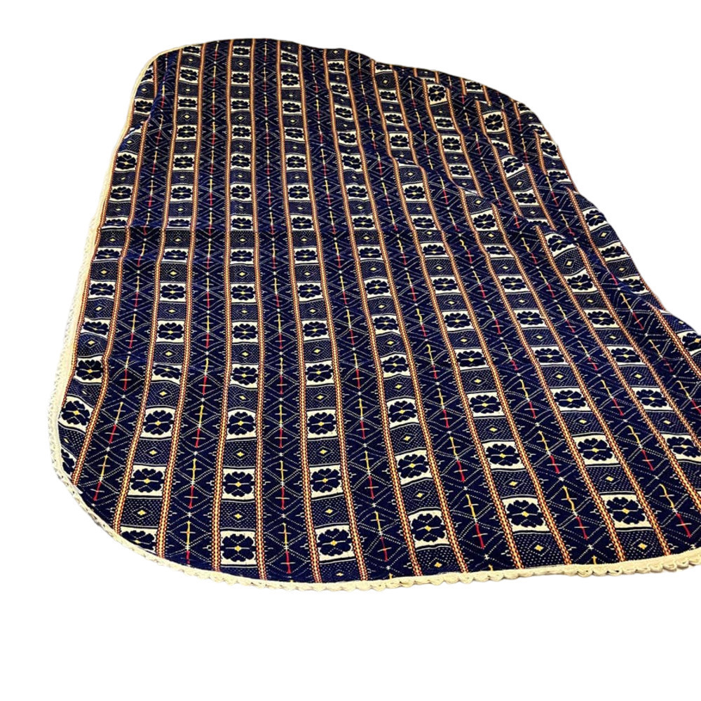 RUKOTVORINE blue white table cloth oval scalloped edge 36in x 98in